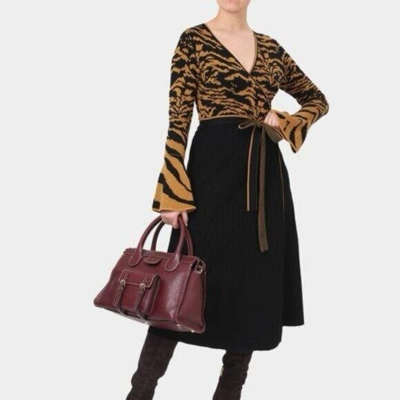Diane Von Furstenberg Tal Jacquard Midi Wrap Dress Black Animal Print - Picture 3 of 10